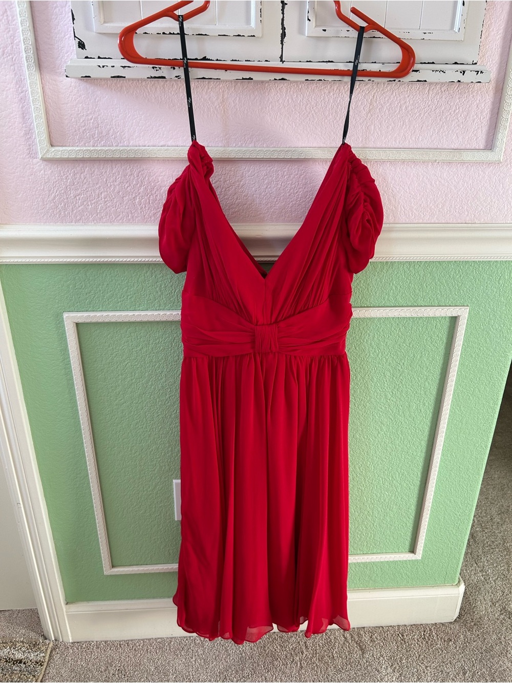 Suzi Chin for Maggy Boutique Red Midi Dress Chiffon Sz 2 Women